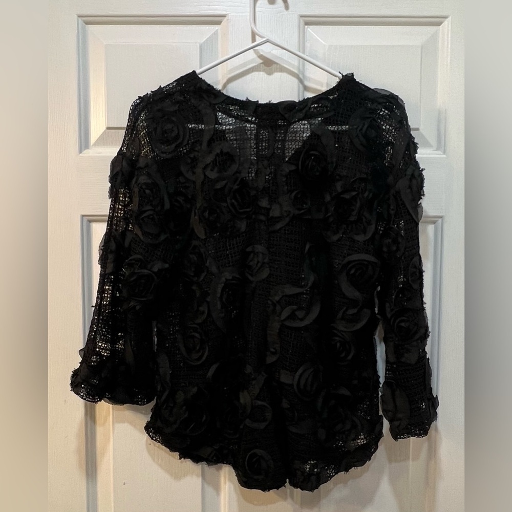 NWT Ronnie Salloway Sheer Mesh Blazer Black Rosette Whimsigoth NYE Event Sz S - Picture 7 of 13